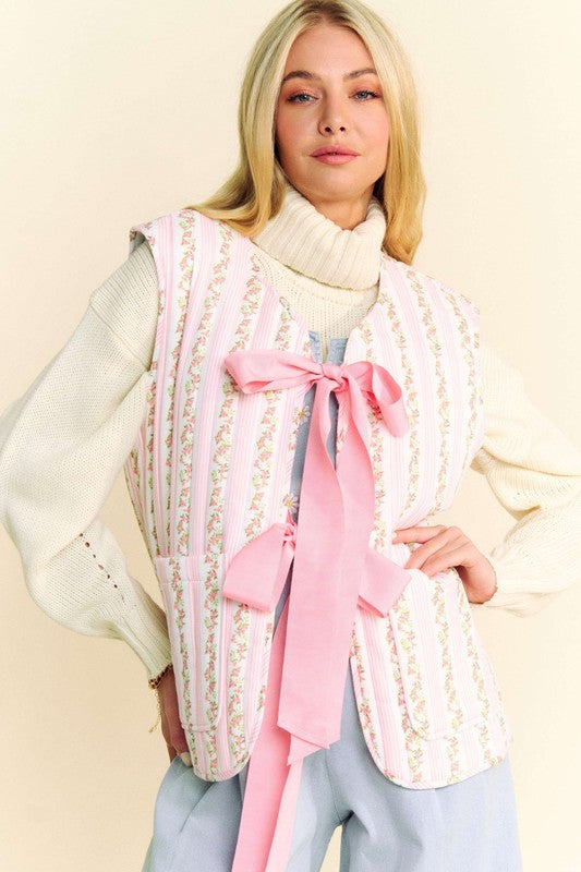 Love And Bow Ties Quilted Vest - Pink - 100% COTTON - SALE