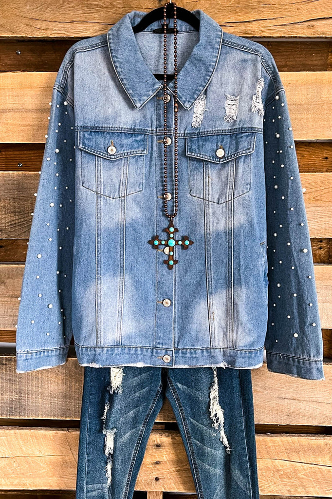 Denim & Pearls Jean Jacket - 100% COTTON - SALE