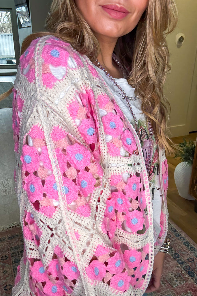 Quietly Beautiful Crochet Cardigan - Pink
