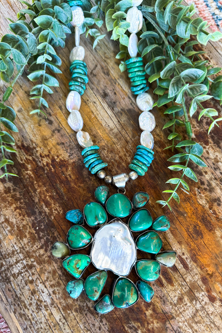 One of a Kind - Handmade - Baroque Pearl and Turquoise Necklace