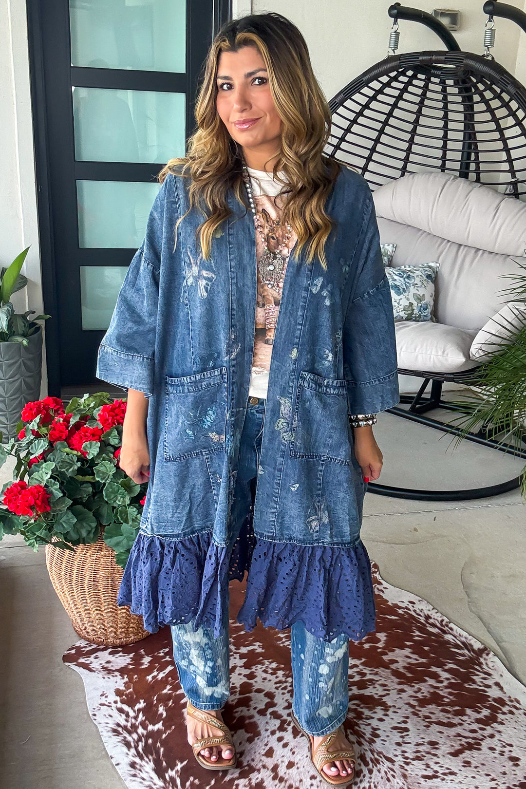 Flutter And Blooms Kimono - Denim