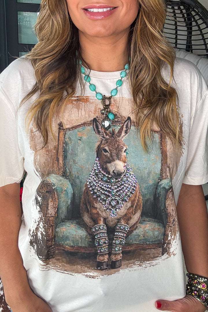 Bedazzled Burro Rhinestones Shirt - Turquoise - 100% Cotton