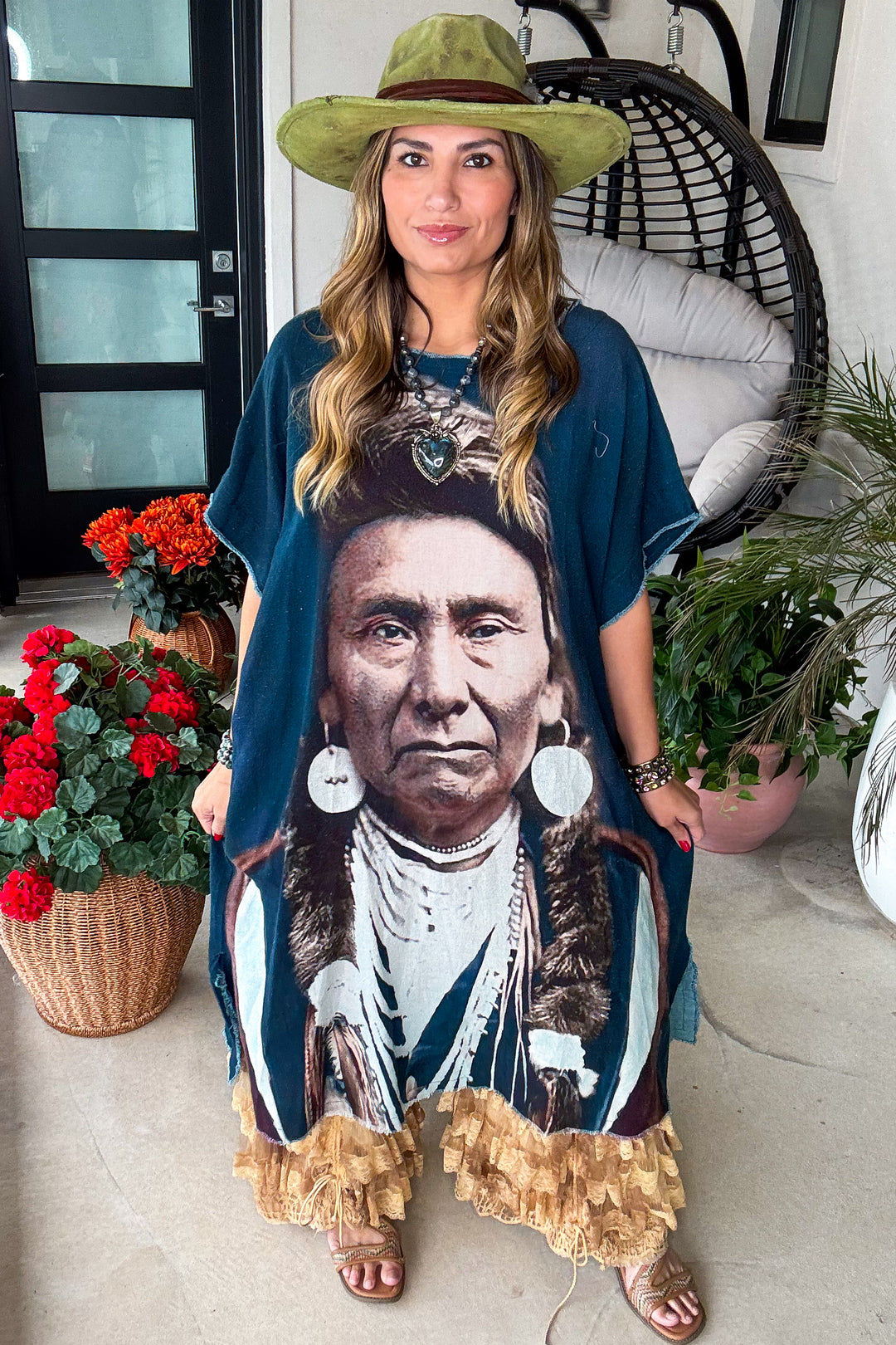 Chief Joseph Oversized Linen Feeling Dress/Tunic - 100% Cotton - Blue