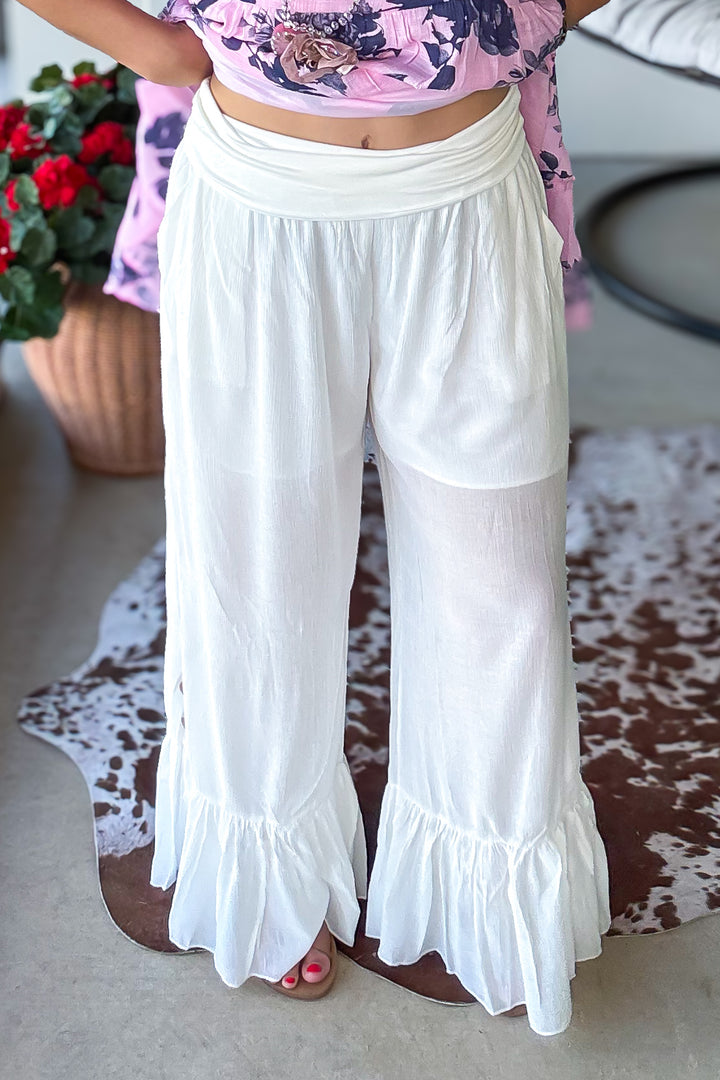 Soft Embrace Loose Fit Elastic Waist Pants - White