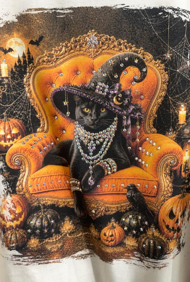 Spooky Sparkle Cat Tee - 100% Cotton 