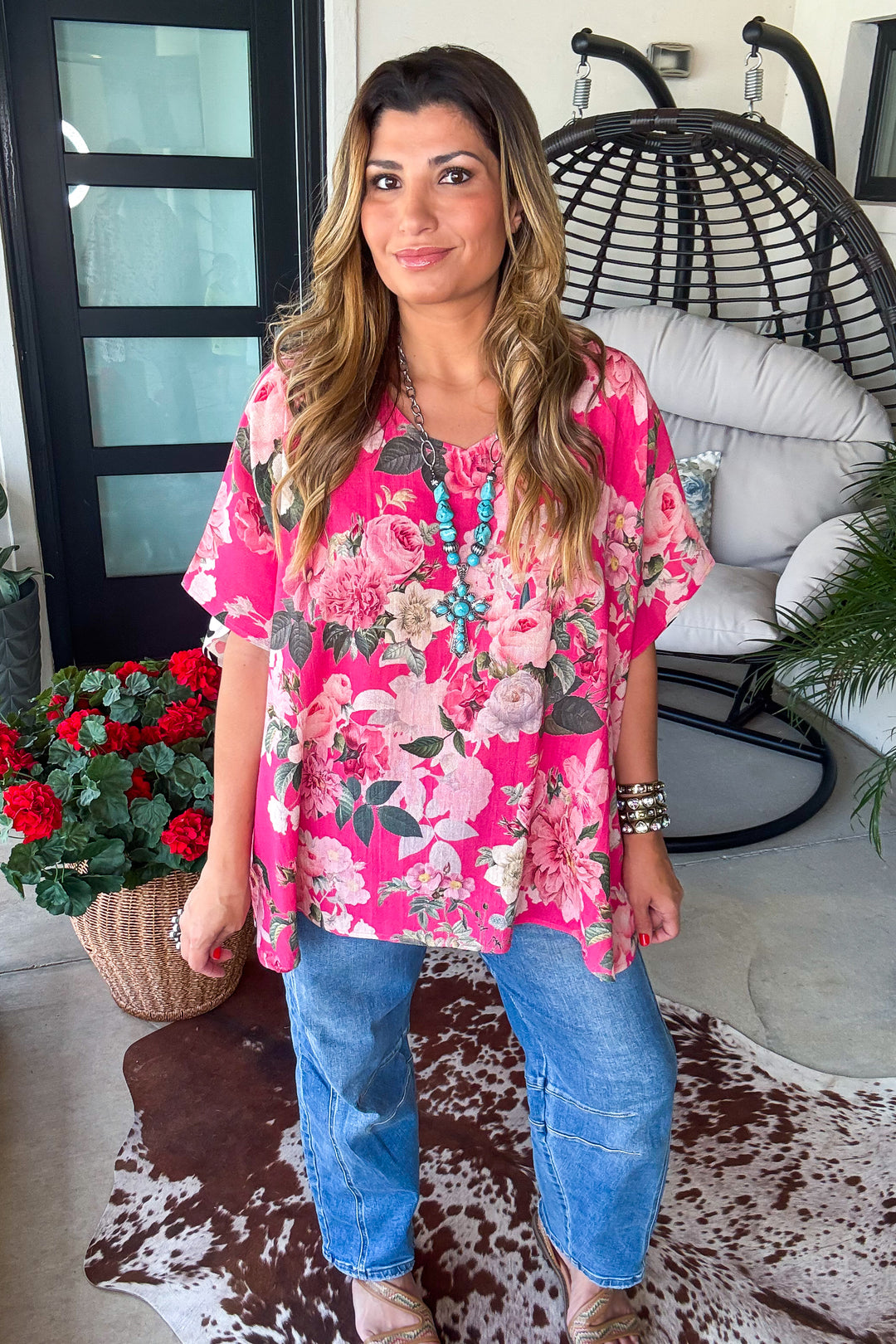 Blushing Leopard Garden Oversized Top - 100% Cotton