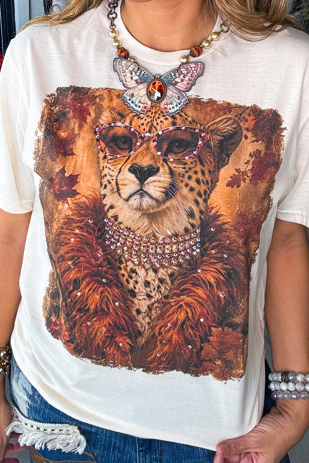Boa And Bling Cheetah Tee - 100% Cotton