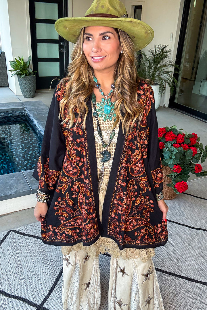 Beauty in Sight Embroidered Cardigan - Cotton Linen Blend  - Black