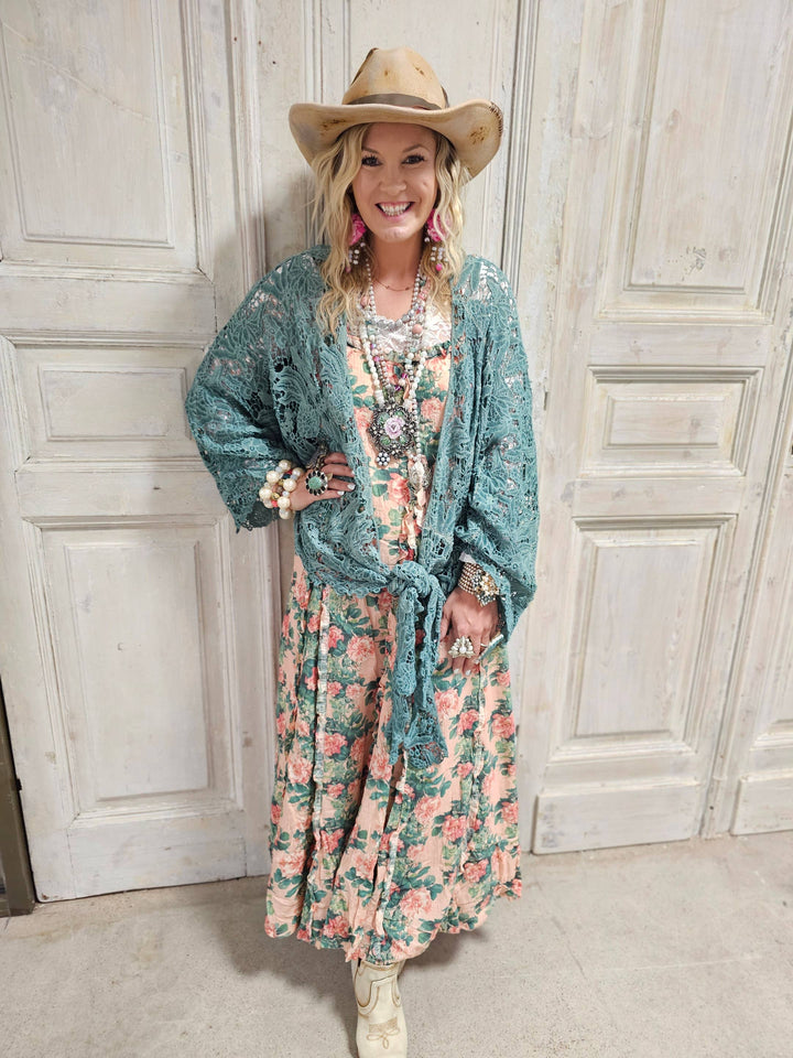 Desert Lace Dream Cardigan - Teal