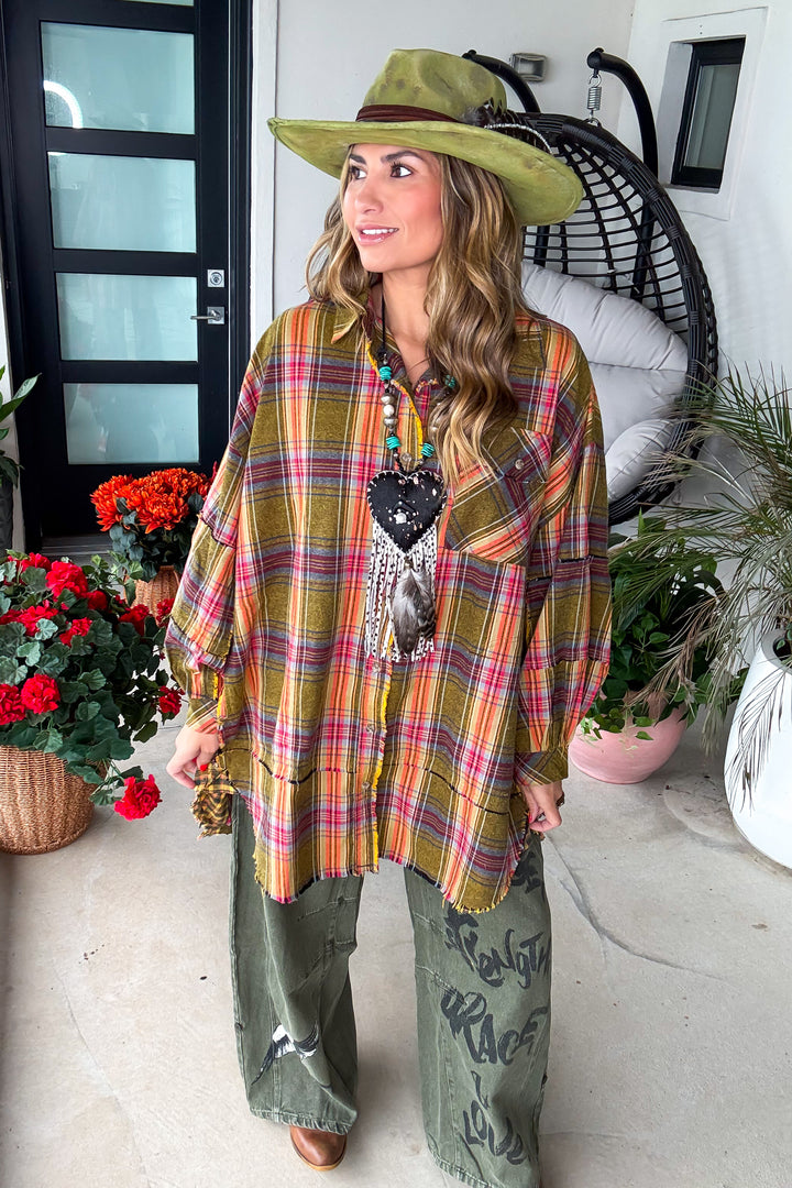 Golden Meadow Plaid  Tunic - Golden Kiwi
