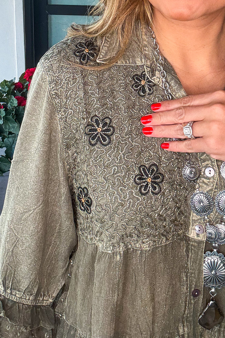 Gathering Sweetness Blouse - Gravel