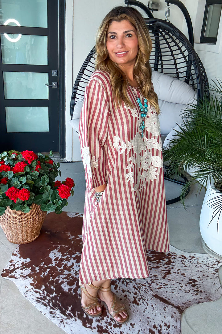 Dreaming in Red and White Tunic Dress - 100% Linen