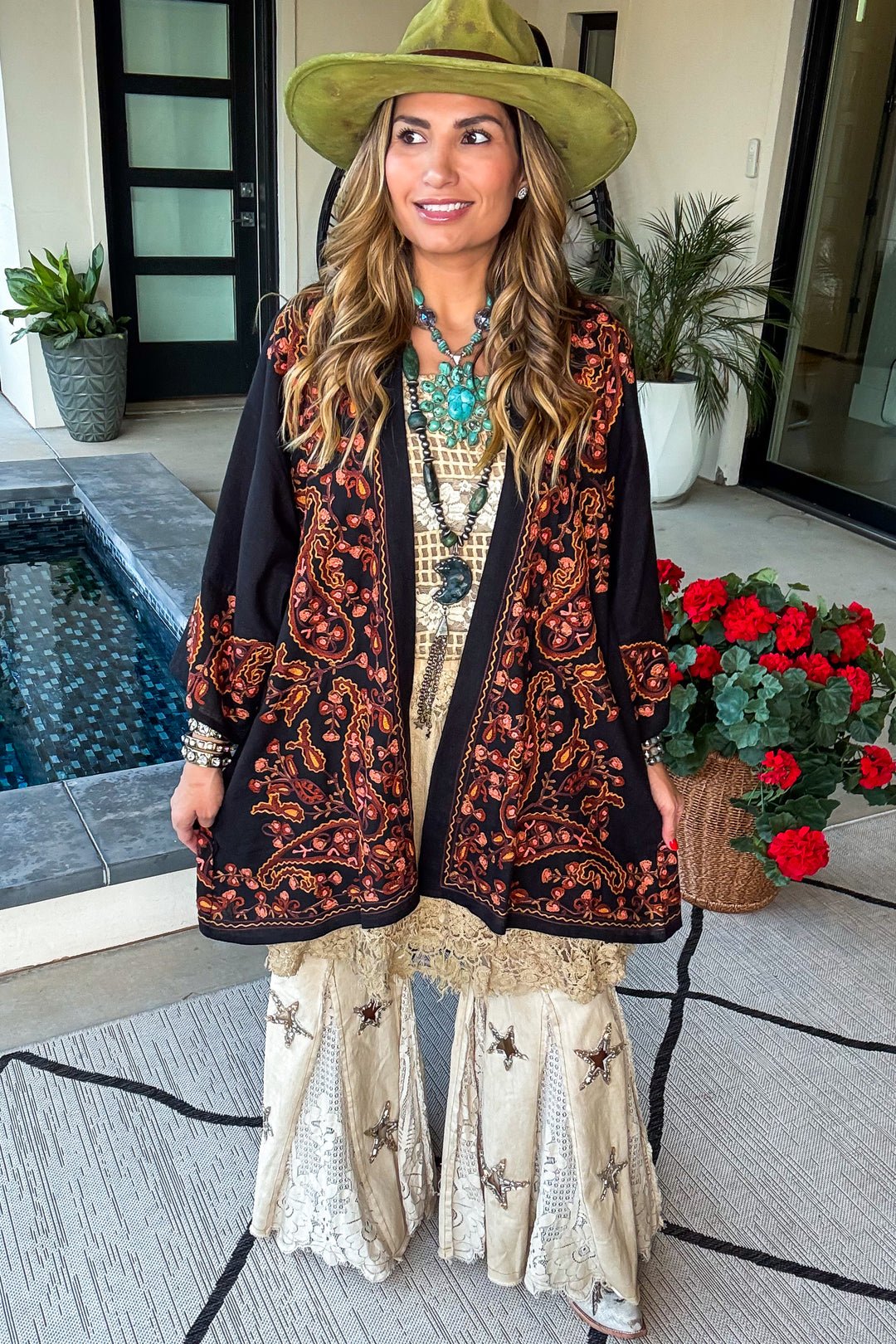 Beauty in Sight Embroidered Cardigan - Cotton Linen Blend  - Black