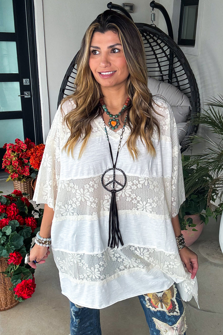 Moonwashed Lace Oversized Tunic - 100% Cotton - Off White