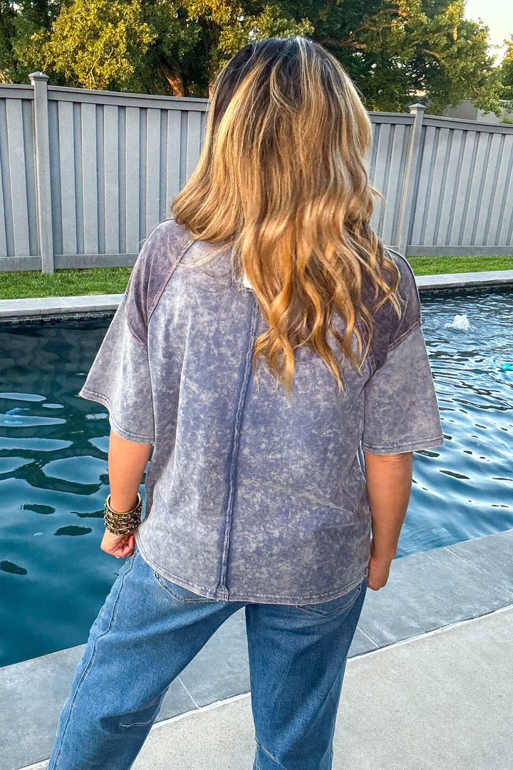Blue Skies And Good Vibes Top - 100% Cotton - Navy