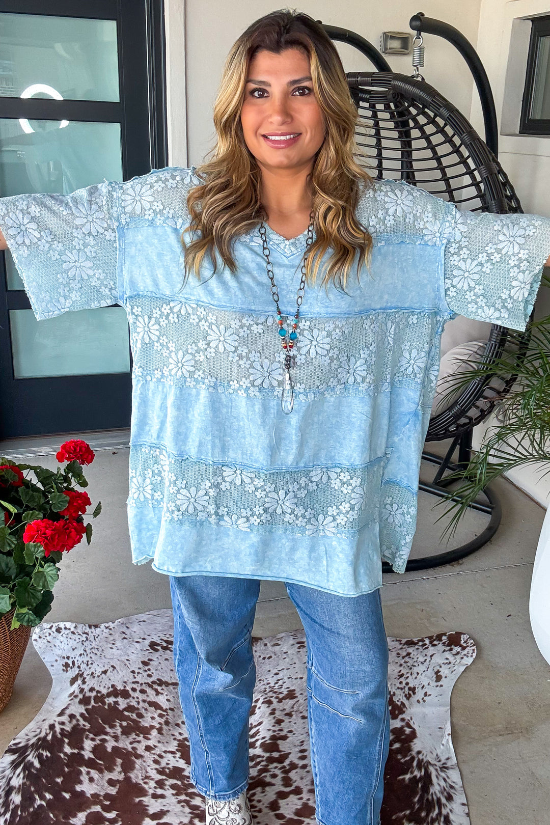 PRE ORDER: Moonwashed Lace Tunic - 100% Cotton - Blue