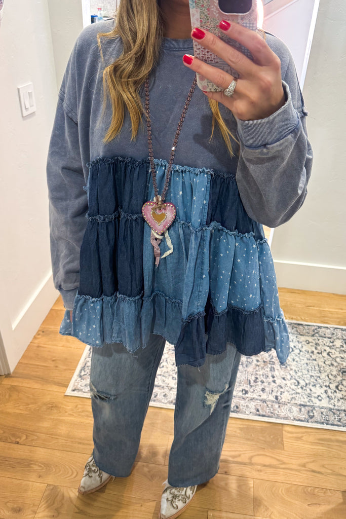 Flatter Me Fit Oversized Sweater - 100% Cotton - Blue .