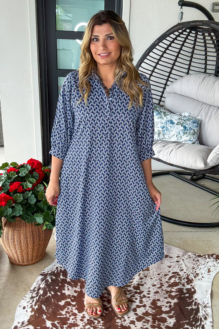 Stay Anchored Dress - Navy