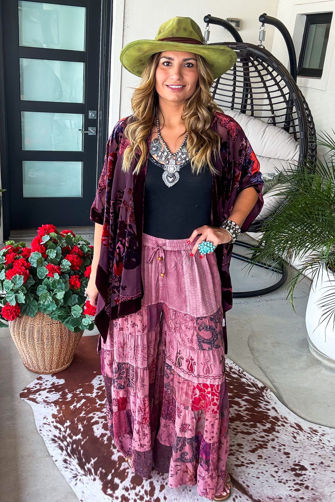 Boho Berry Elastic Waist Pants