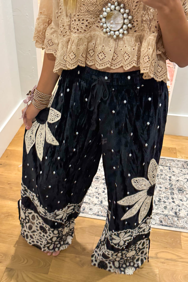 Crochet Flowers and Black Velvet Pantaloons