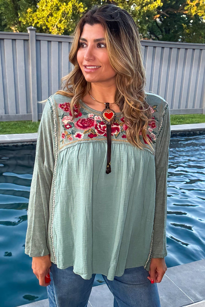 Meet You At Dawn Oversized Top - Sage - Oversized