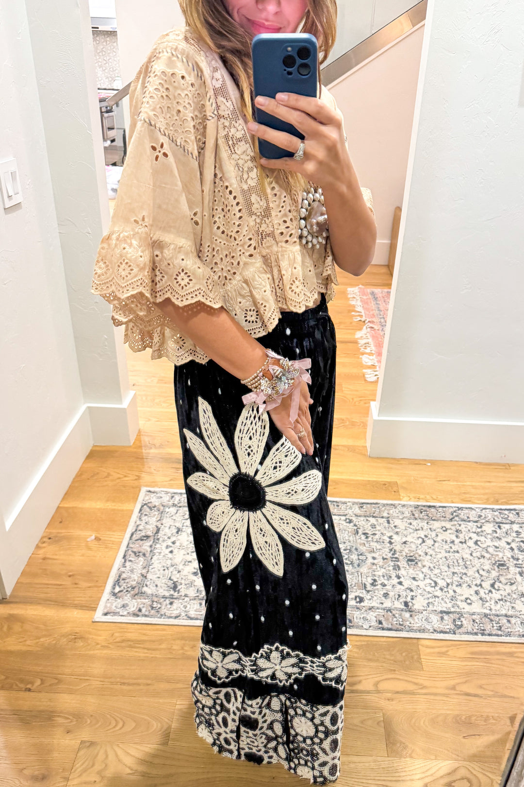 Crochet Flowers and Black Velvet Pantaloons