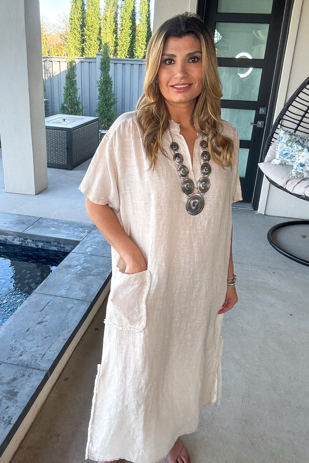 Impressively Attractive Dress - Made In Italy - 100% Linen