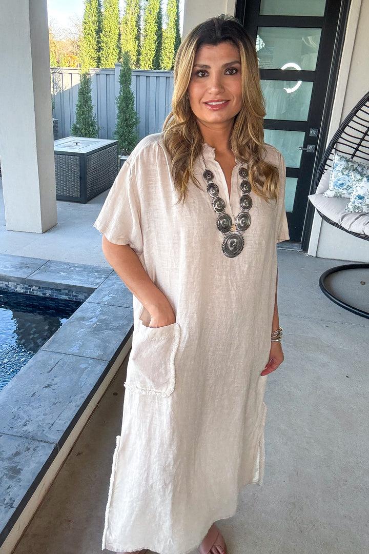 Impressively Attractive Dress - Made In Italy - 100% Linen