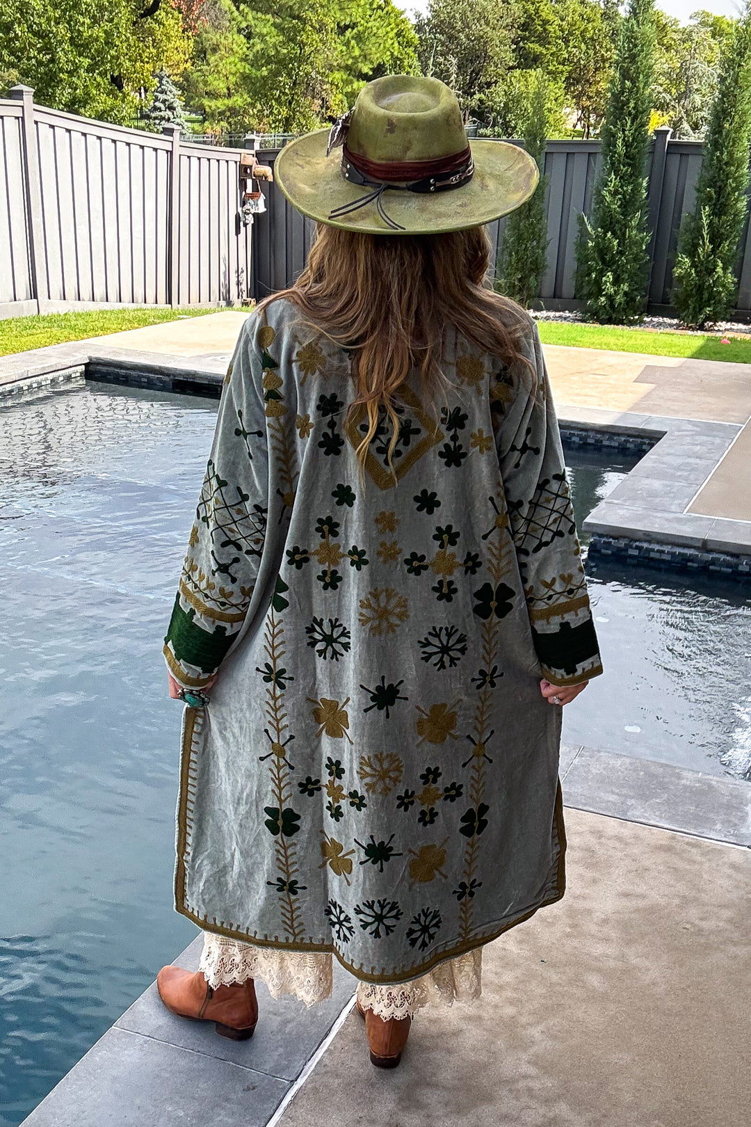 Velvet Green Embroidered Jacket - 100% Cotton