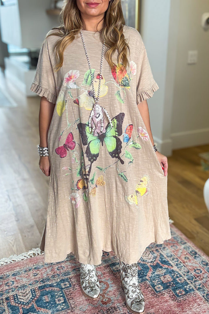 Attracting Nature Maxi Dress - 100% Cotton - Tan