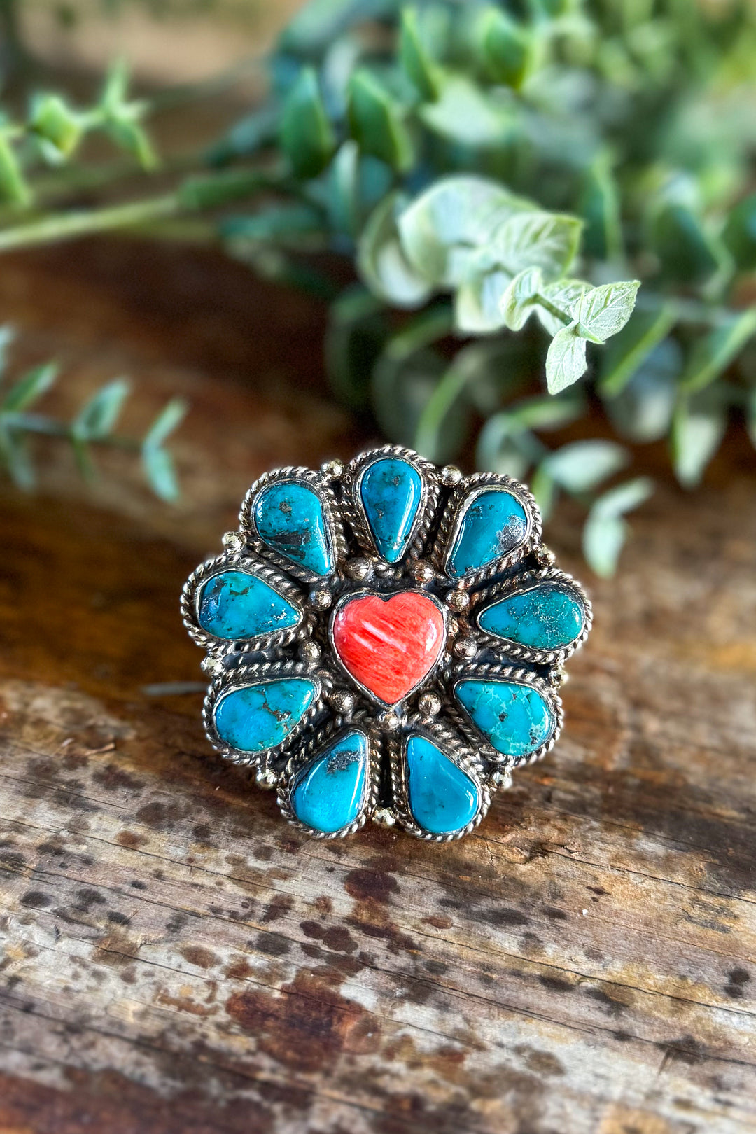 Handmade in Texas - Spiney Oyster and Turquoise Ring II