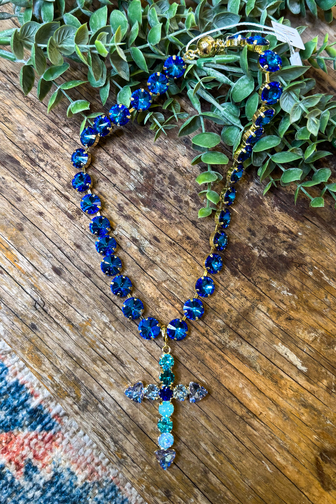 WAFA Austrian Crystal Cross Necklace - Blue