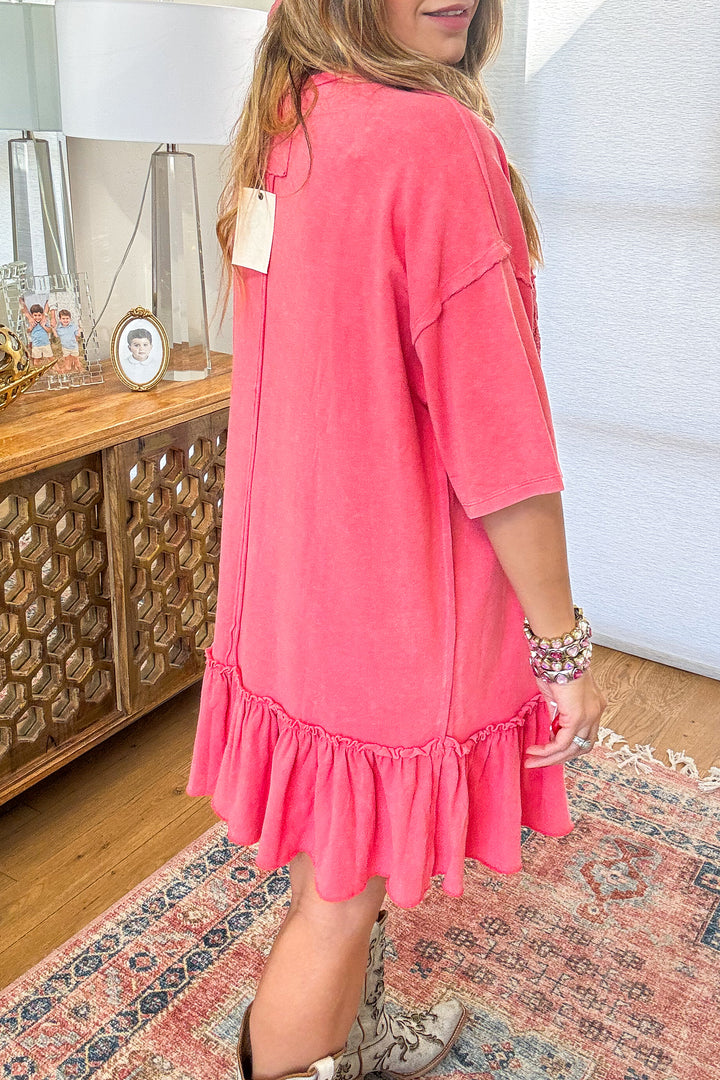 Saving Grace Oversized  Dress - Coral - Cotton/Spandex Blend