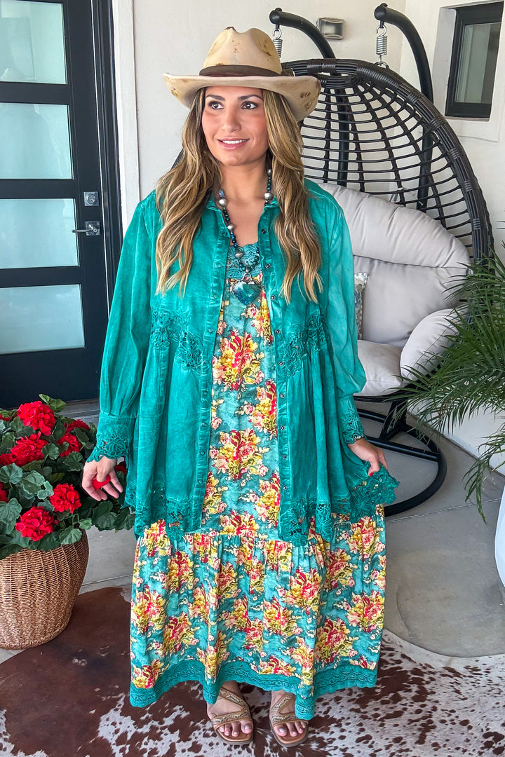 Botanical Breeze Maxi Dress - Teal