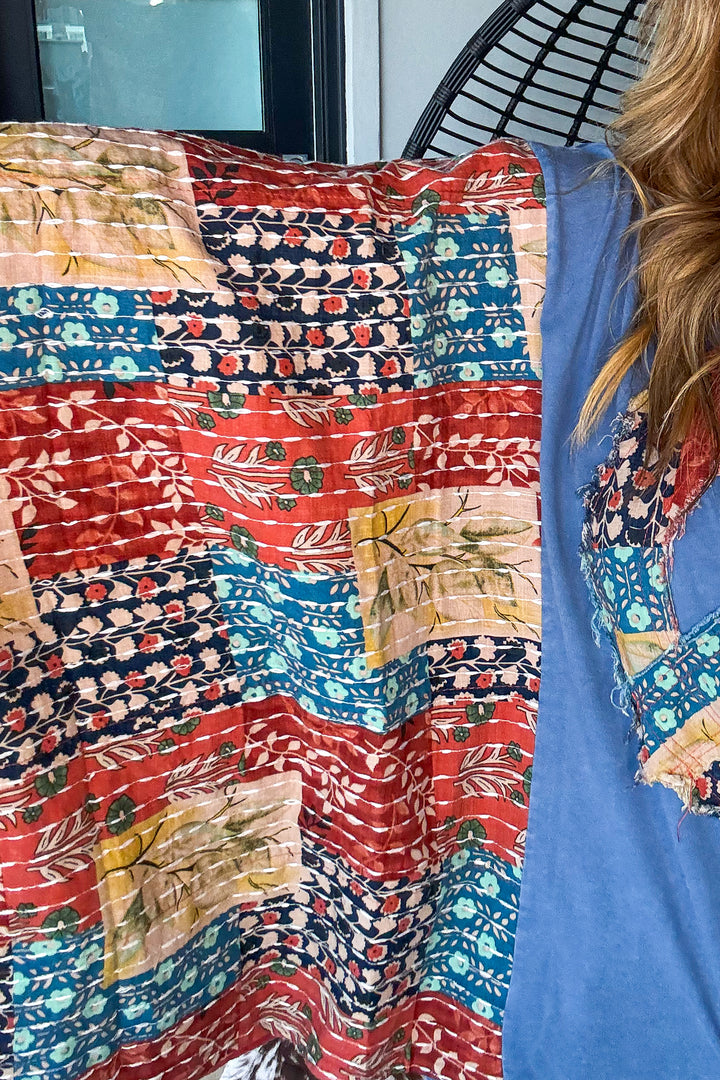 Peaceful Horizon Poncho Top  - 100% Cotton - Blue - SALE