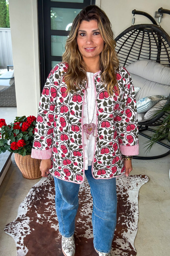 Handmade:  Blushing Garden Reversible Quilt Jacket - 100% Cotton