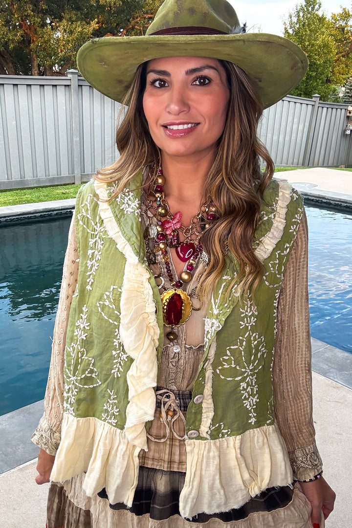 Embroidered Ruffle Vest - 100% Cotton