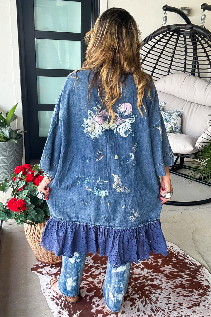 Flutter And Blooms Kimono - Denim