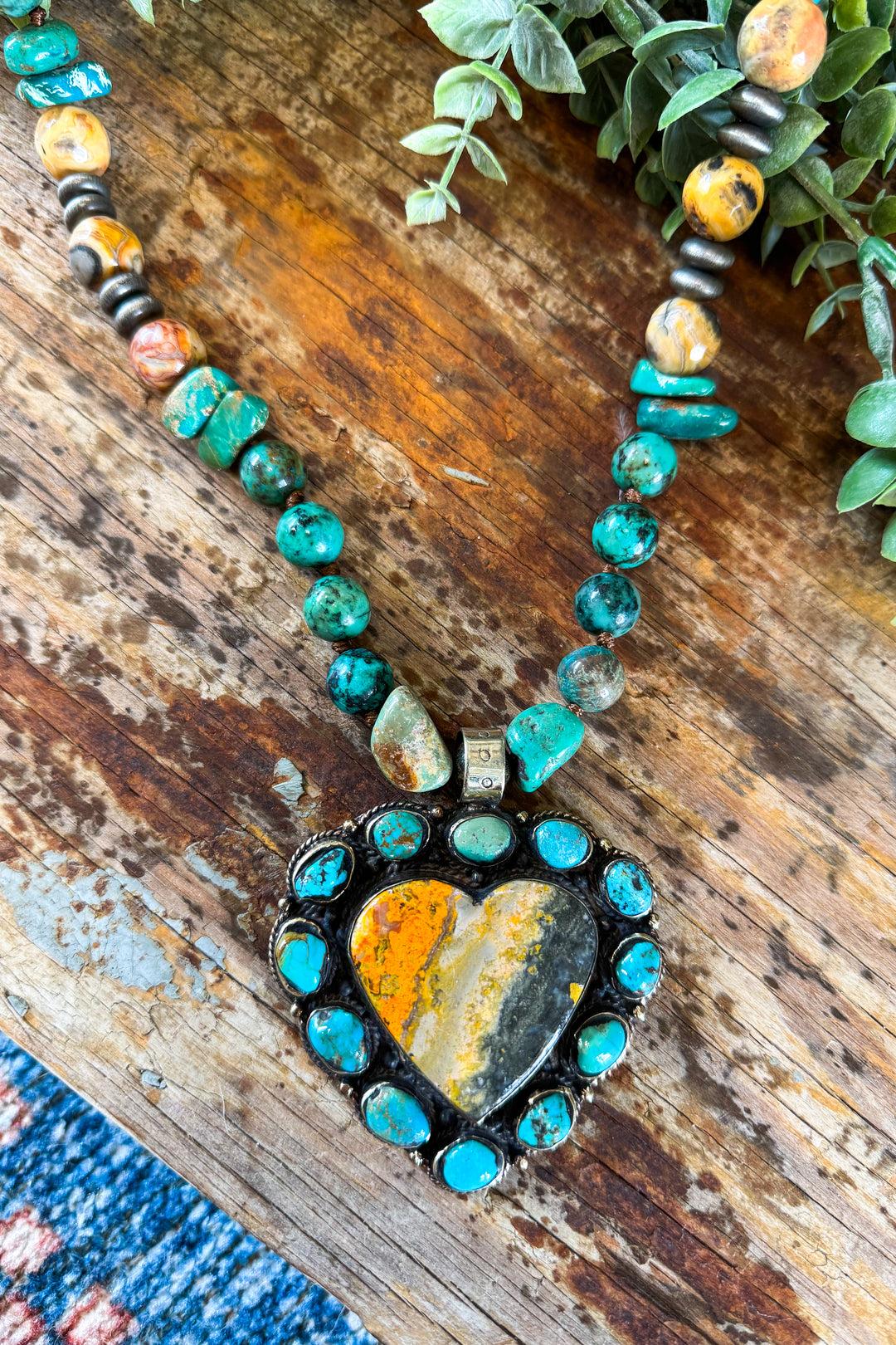 Genuine Turquoise and Bumblebee Jasper Heart Statement Necklace - handmade in Texas