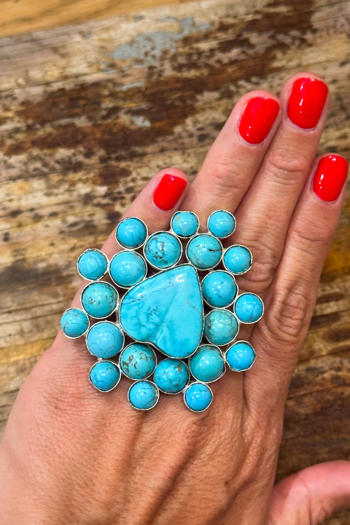 Queen Heart Statement Ring - Silver Plated - Turquoise