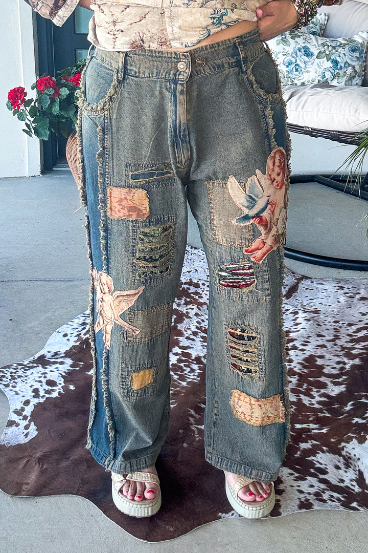 Angel Patchwork Jeans - 100% Cotton