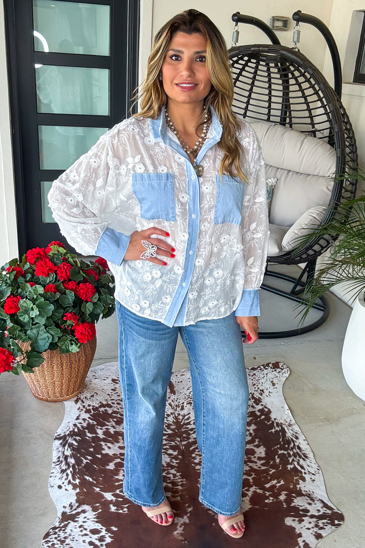 PRE ORDER: Diamond Dust Rhinestone Button Up Top - White - Made in Italy