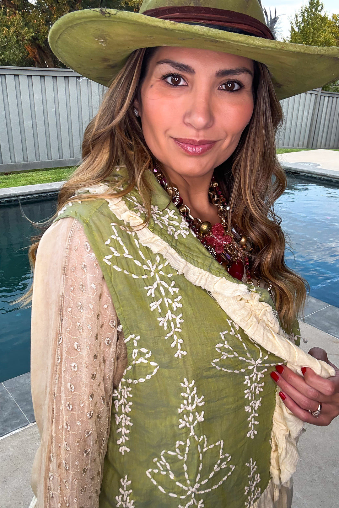 Embroidered Ruffle Vest - 100% Cotton