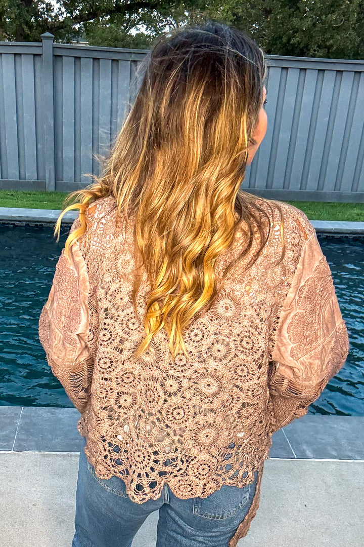 Desert Lace Dream Cardigan - Brown - 100% Cotton