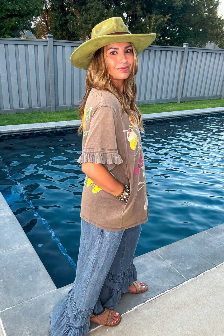 Wildflower Wings Oversized Top - 100% Cotton - Ash