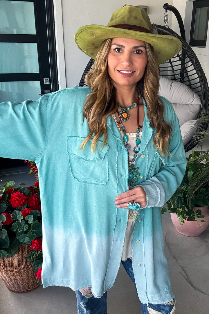 Coastal Mist Oversized Ombre Tunic - Teal