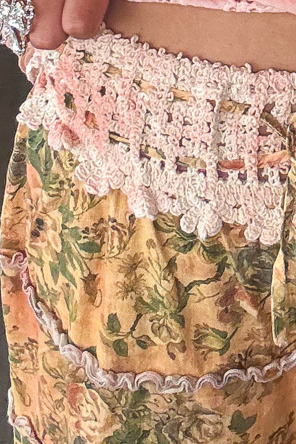 Boho Floral Lace Pants Elastic Waist - 100% Cotton