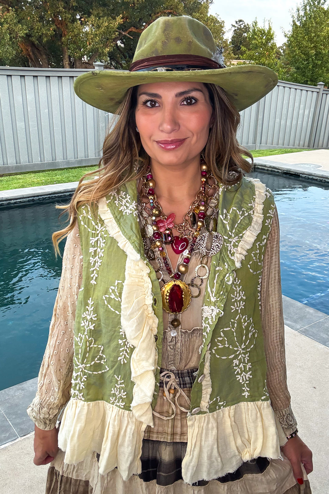 Embroidered Ruffle Vest - 100% Cotton