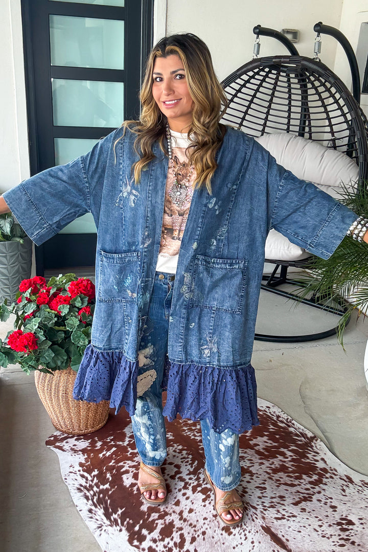 Flutter And Blooms Kimono - Denim