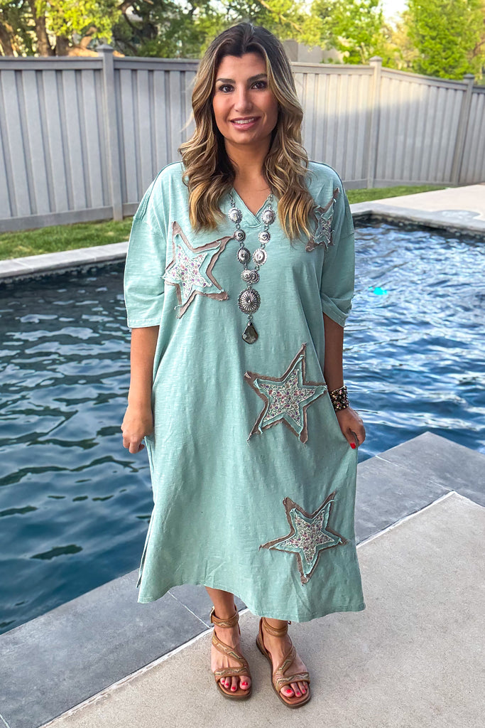 Starlit Meadow Maxi Dress - 100% Cotton - Sage